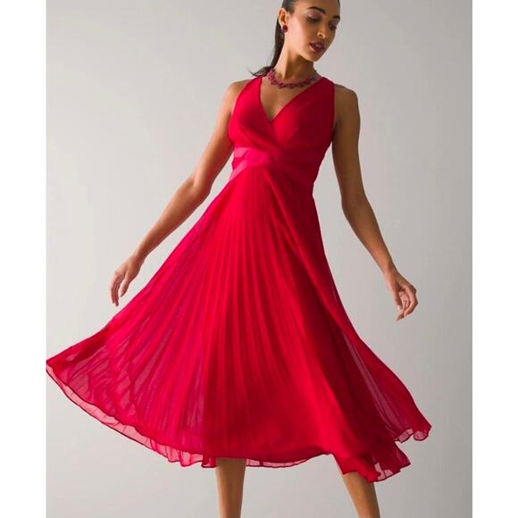 White House Black Market pleated chiffon midi dress Size 8 Holiday party formal - Picture 1 of 8